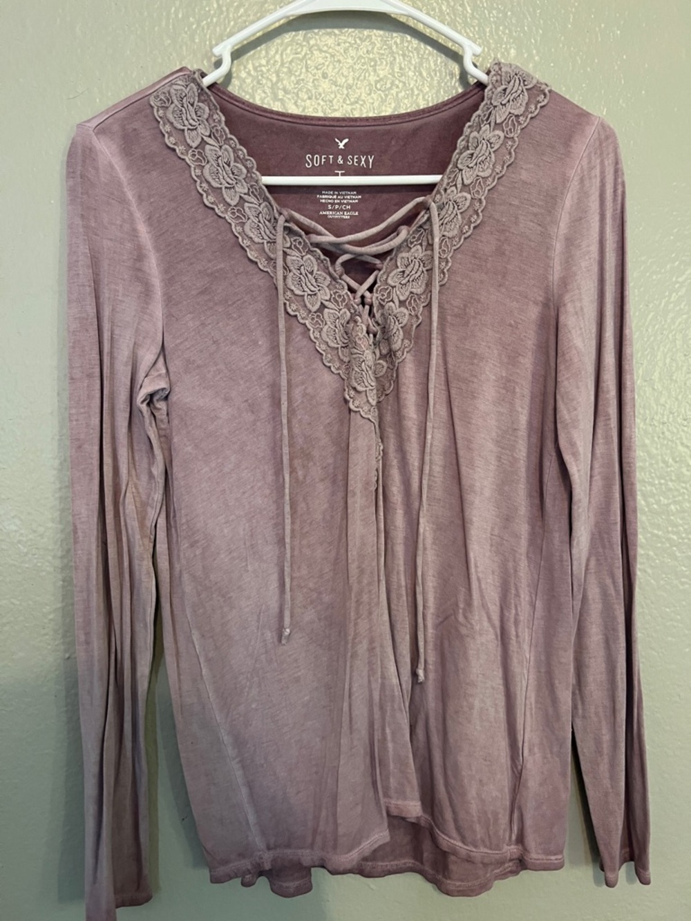 American Eagle Outfitters Lace-Up Long Sleeve Top - Mauve